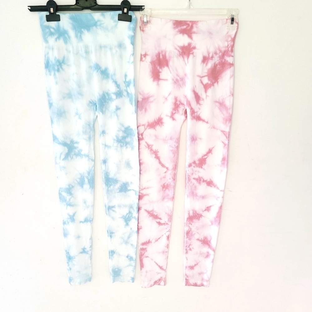 NWOT 2 X  Love Tree Leggings Tie Dye Rib Pull On Stretch